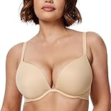 Wingslove Women's Push up T-Shirt Bra Deep-V Plunge Everyday Seamless Underwire Lightly Padded Bras Lift Up (Lightly Lined Nude,42C