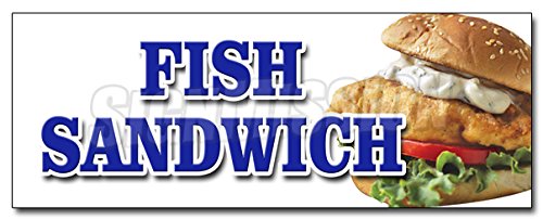 24" Fish Sandwich Decal Sticker Haddock cod Fresh deep Fried Beer Battered