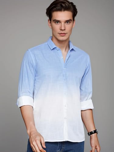 Image of IndoPrimo Men's Cotton Shirt with Full Sleeves Spread Collar Classic Style Solid Pattern Regular Fit and Standard Length