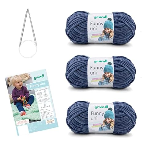 Gründl Strickset Funny uni (samtartiges Chenille-Garn) 3 x 100 g + Nadeln 5 - 6 + Anleitung für eine Baby-Decke, 34 x 19 x 8 cm Cover