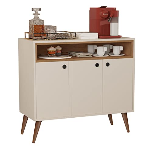 Aparador Buffet Retrô Pés Palito Cantinho Do Café Paris 3 Portas - Off White Com Freijó - Lojas GD