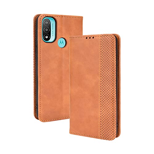 SCRENDY Coque pour Motorola Moto E20 Étui, Rétro Housse Premium PU Portefeuille de Protection [Magnétique Adsorption Automatique/Stand Fonction] Flip Cover Case, Marron Cover