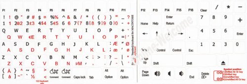 Calcomanía para teclado Mac danesa en inglés blanca miniatura 2