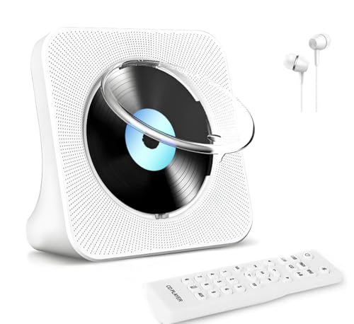 Bluetooth CD-Player mit HiFi-Lautsprecher, Fernbedienung, Staubschutzhülle, FM-Radio, LED-Bildschirm, Sleep-Timer, AUX/USB, Music CD Players für Zuhause, Weiß