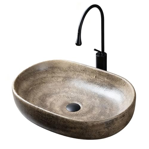 Lavabo Sobre Encimera Ovalado de Cerámica para Baño, Lavamanos Estilo Retro Moderno, Encimera para Hogar u Hotel(Multi-colored,Large)