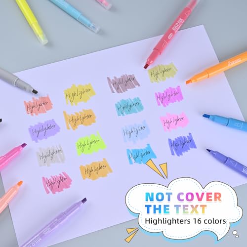 IGreis 18 Pcs Aesthetic Highlighters and Gel Pens Set - 16 Colors Dual Tip Pastel Highlighters (Chisel & Fine Tips) & 2 Pcs 3-in-1 Multicolor Gel Pens for Journaling, School Supplies, Textbooks - Image 5