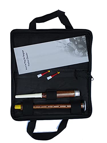 Scottish Highland Bagpipe Practice Chanter Black Silver Mount Free Reeds, Bag and Book (Brown Chanter) - Thumbnail 2