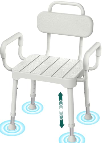 Silla de Ducha con reposabrazos, Ajustable en Altura en 6 Niveles, Antideslizante, con Asiento Ancho