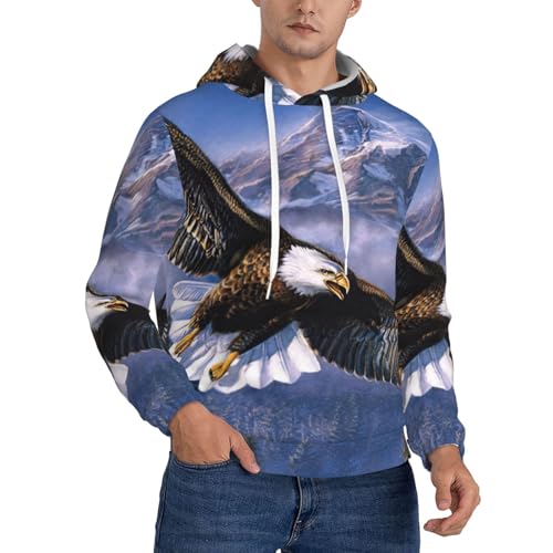 Pull à capuche homme imprimé aigle volant vêtement manches longues à cordon