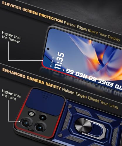 Image of WOW IMAGINE Tough Armor Bumper Mobile Back Case for Motorola Moto Edge 50 Neo 5G | Sliding Camera Shield Cover | Shock Proof 360 Protection | Hybrid PC + TPU | Ring Holder with Kickstand - Blue