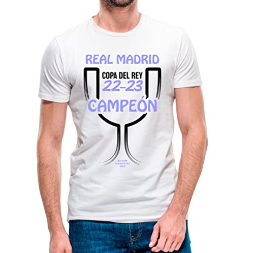 Camiseta de Manga Corta del Madrid Campeón de la Copa del Rey 2022-2023 (13- Camiseta Talla L)(Blanca Manga Corta)