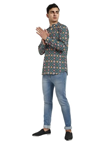 Image of Vardha Men's Cotton Printed Short Kurta with Comfortable Fit and Simple Style and Regular Look | Kurta for Men