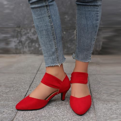 Betastella Womens Low Kitten Heel Pumps Pointed Toe Slip on Heels Ankle Strap Elegant Dress Shoes for Wedding Party Evening2