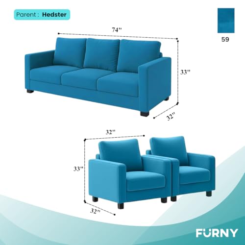 Image of FURNY Haster 5 Seater Premium Velvet Fabric 3+1+1 Sofa Set (Aqua Blue) Durable & Comfortable Ideal for Living Room