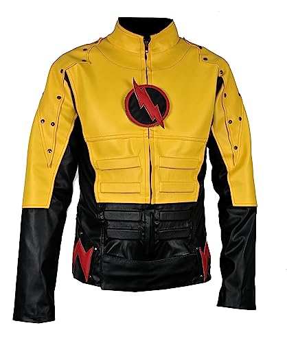 Flash Men Yellow and Black Pu Faux Leather Jacket