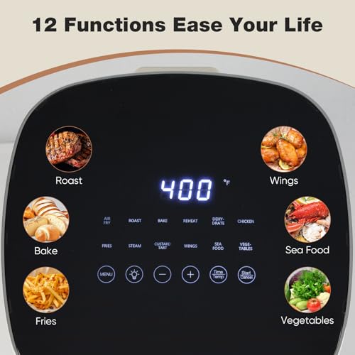 Image of OLIXIS 12-in-1 Air Fryer 6.34 Quarts, Visable Airfryer with Window, 400F, Roast, Reheat, Dehydrate, Bake, Steam, Fries, Custard, Chicken, Wings, Sea Food, Vegetabels, Pearl White