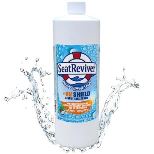 Seat Reviver Marine Vinyl Protectant + UV Shield & Residual Bleach Neutralizer Coconut Scent for Boat Seats Vinyl & Plastics | Non-Greasy Matte Finish Light Gel | 32oz
