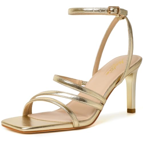Image of Mostrin Womens Sandals Strappy Heels for Women Ankle Strap Lace Up Heels Square Open Toe Heels Tie Up Stiletto High Heeled Sandals for Prom, Party, Daily Wear