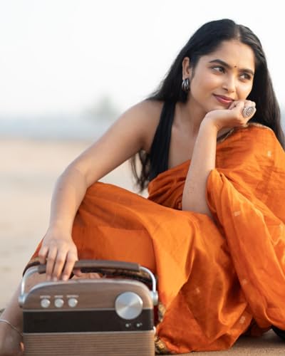 Image of Women's Banarasi Style Pure Kanjivaram Silk Jacquard Kanchipuram Pattu Saree With Un-Stiched Blouse (Orange)