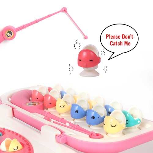 Image of Amazon Brand - Jam & Honey Magnetic Fishing Game for Kids - 2 Player Toy with 24 Magnetic Fishes, Lights & Music, Rechargeable with Type-C Charging, Trolley Design | Magnetic Fishing Game, VEFG0001-P