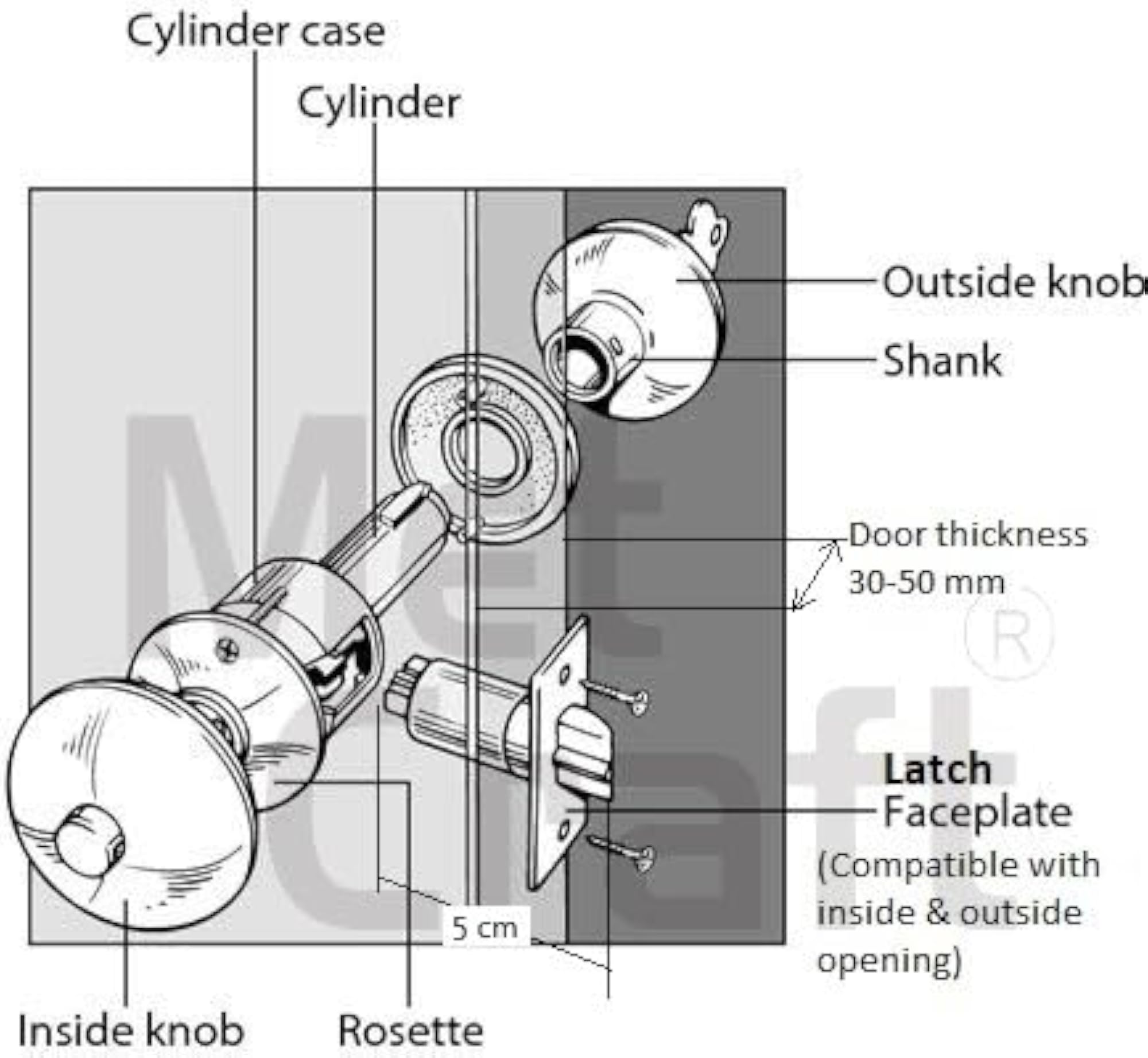 Cylindrical Door Knob Lock with Brass Key