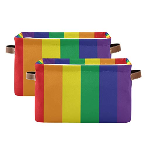 Auuxva Storage Basket Lgbt Pride Rainbow Stripe Storage Cube Box Durable Canvas Collapsible Toy Basket Organizer Bin With Handles For Shelf Closet Bedroom Home Office #TOP1