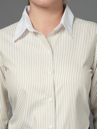 Image of Style Quotient Women Stripe Polycotton Regular Fit Colorblock Formal Shirt