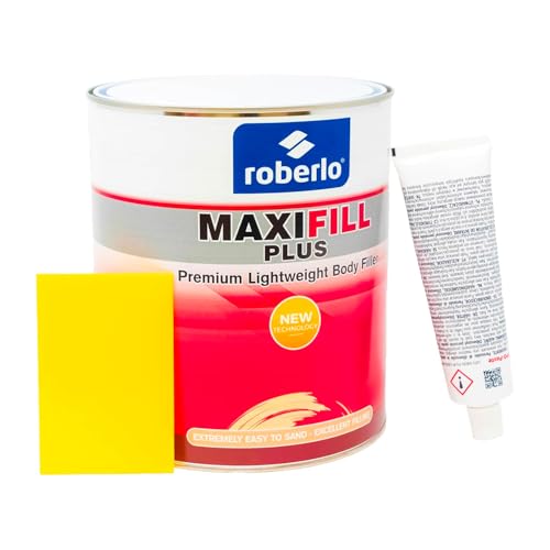 Roberlo Maxifill Plus Premium Lightweight Body Filler 3L + Hardener – Easy Sanding, High Spreadability for Medium to Large Car Repairs – Adheres to Steel, Aluminum, Zinc, Galvanized & Fiberglass