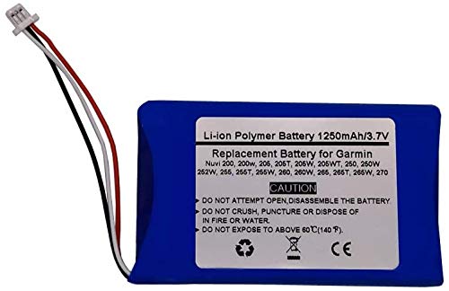 3,7 V 1250 mAh sostituisce GPS Navigator batteria per Garmin Nuvi 200, 200 W, 205, 205 T, 205 W, 205 W, 250 W, 252 W, 255, 255T, 255 W, 260, 260 W, 265 T, 265 W, 265 W. 270; 3 61-00019-11,
