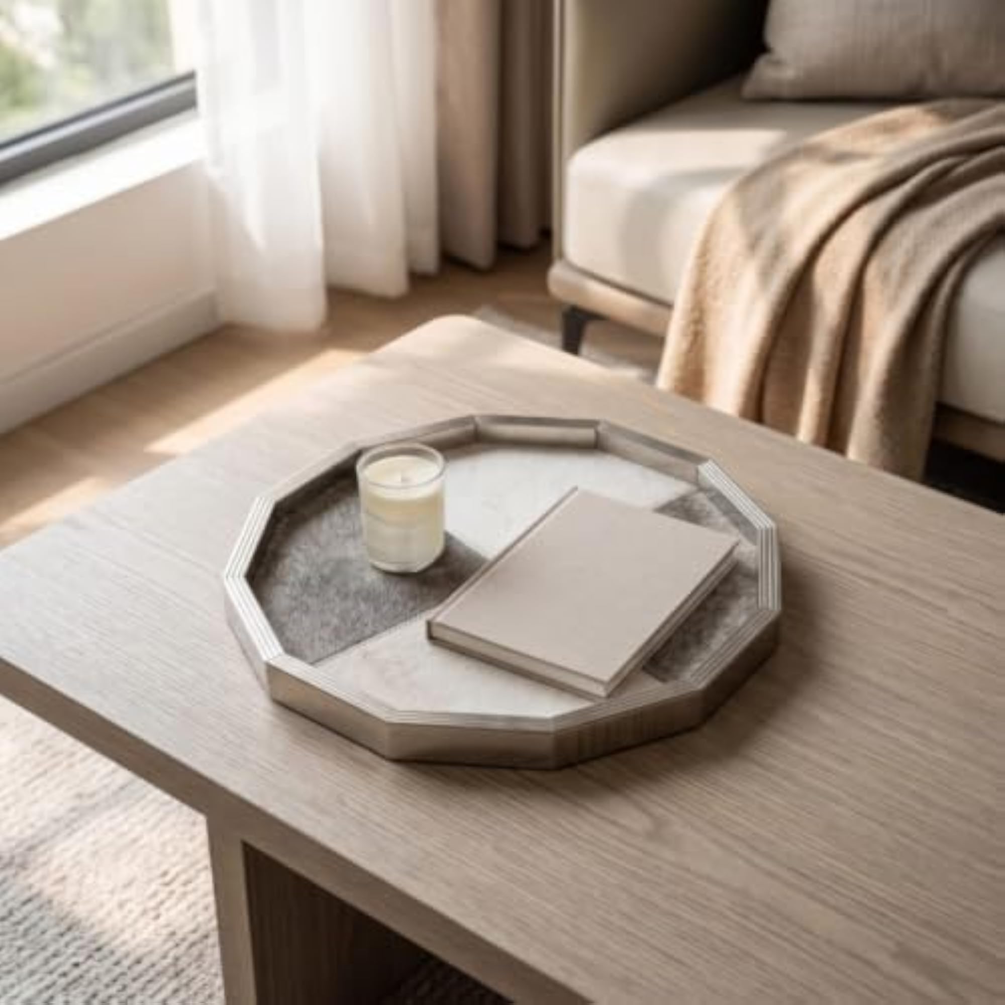 Geometric Octagonal Tray, Faceted Tray with Patchwork Surface