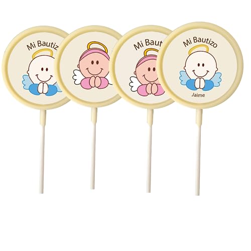Piruletas de Chocolate Premium - Personalizadas Bautizos - Pack Artesanal 25 Unid - Sin Gluten Cacao 100% NATURAL - Cumpleaños - Bodas (Chocolate Blanco)