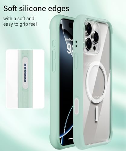 Coque MagSafe iPhone 16 Pro menthe en polycarbonate transparent