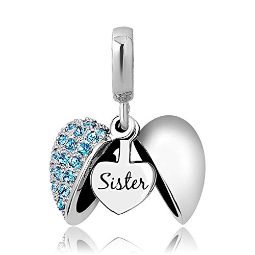 Kunbead Open Heart I Love You Sister Charms Birthday Dangle Blue March Birthstone Bead For Bracelets And Charms #TOP2