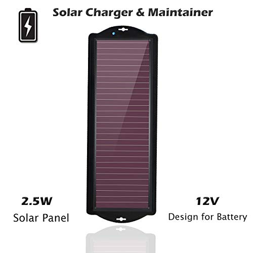 TRAMILY Solar Car Battery Trickle Charger,12V 2.5W Waterproof Portable Amorphous Solar Panel with Cigarette Lighter Plug Battery Clamp for Automotive,Motorcycle,Boat,Marine,RV,Trailer,Snowmobile,etc. - Image 5