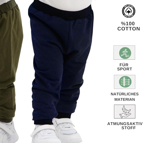 deiko 100% Baumwolle Babyhosen Kinderhosen | 2 er-Pack Lässig Sweathose Weiche und Bequeme Babykleidung für Jungen und Mädchen (3-4 Jahre, Marineblau – Khaki)