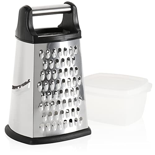 COM-FOUR® grattugia da cucina con contenitore di raccolta - grattugia da cucina e affettaverdure in acciaio inox - per frutta, verdura o formaggio (01 pezzi - medio)