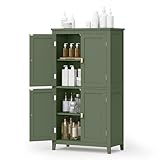 SONGMICS HOME Freestanding Storage Cabinet, Floor Cabinet with Elevated Legs, Metal Handles, for Living Room, Kitchen, Bathroom, Green