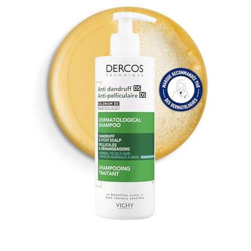 VICHY DERCOS Shampooing Anti-Pelliculaire DS Cheveux Normaux à Gras, Technologie Microbiome Sélénium DS, Élimine 100 % des Pellicules Visibles, Sans...