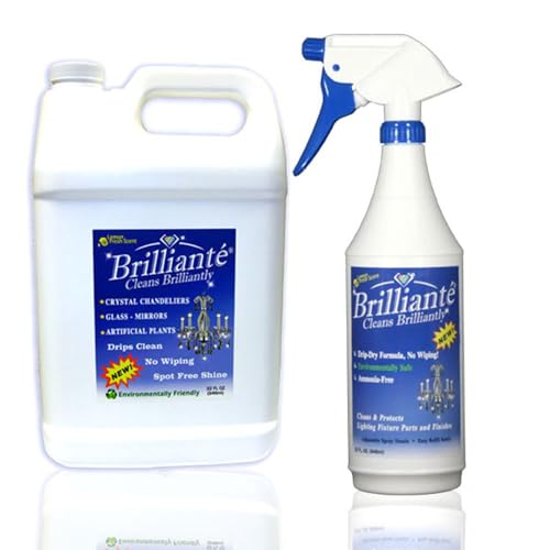 BRILLIANTÉ Crystal Chandelier Cleaner Manual Sprayer 32oz Spray Bottle & Gallon Refill, Environmentally Safe, Ammonia-Free, Drip-Dry Formula, Made in USA