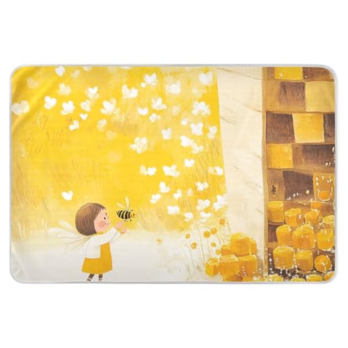 Bee Collecting Honey - Almohadillas impermeables y lavables para niños, adultos, mascotas, 52 pulgadas de largo x 34 pulgadas de ancho