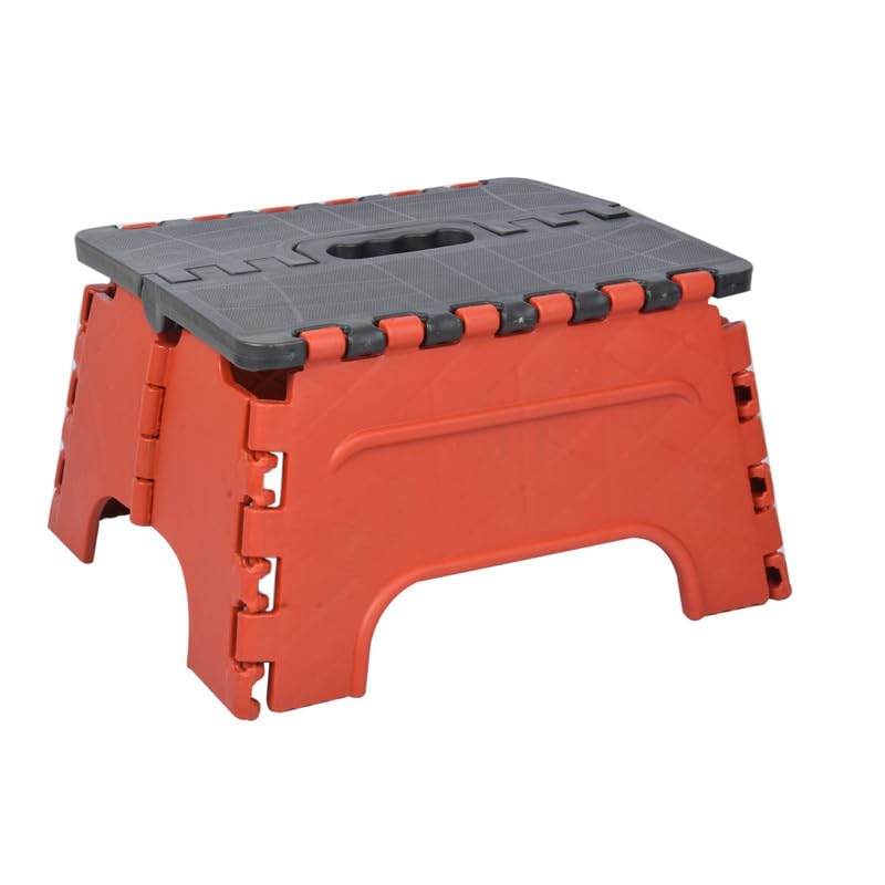 Finner Small Folding Step Stool Super Strong Foldable Stool for Adults & Kids Portable Plastic Non-Slip Lightweight Space Saving Easy Folding Stools for Kitchen/Bathroom/Bedroom/Office (Red, Black)