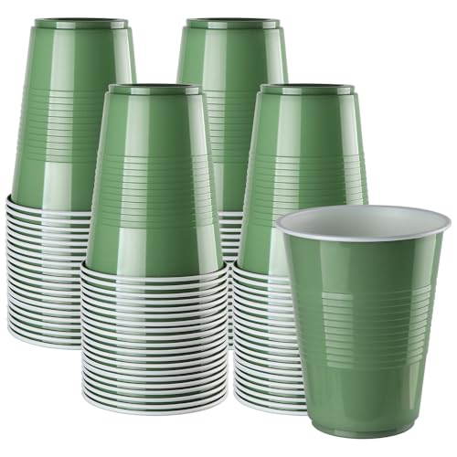 QIHUANKJ Disposable Plastic Cups Colored Disposable Cups 16 Ounce Plastic Party Cups Strong and Sturdy Disposable Cups for Party Wedding Christmas Halloween Party Cup 100 Pack (Jade 16OZ)