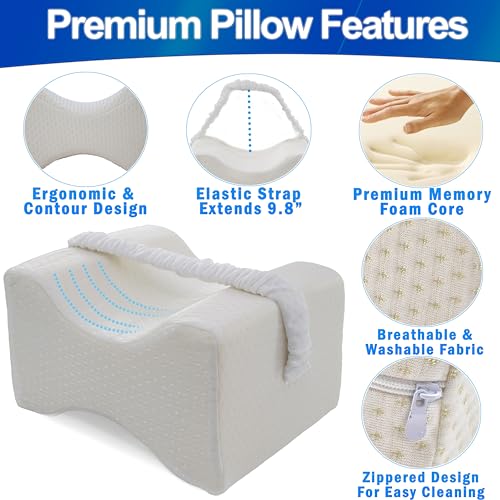 5 STAR SUPER DEALS Orthopedic Memory Foam Knee Pillow w/Leg Strap - Ergonomic Leg Support Wedge, Lumbar & Spine Alignment for Side Sleepers & Pain Relief - Washable Soft Cover - Thumbnail 2