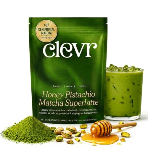 Clevr Pistachio Matcha Latte, Organic Ceremonial Grade, Instant Superfood Powder
