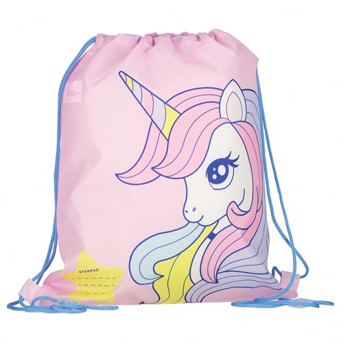 Unicornio Rosa, Bolsa de Zapatos para niñas para EDUCACIÓN FÍSICA, Bandolera Escolar para niñas 32x38 cm Bolsa de Gimnasia Infantil Mochila con Cordón Bolsa de Deporte niño niña (Unicornio)