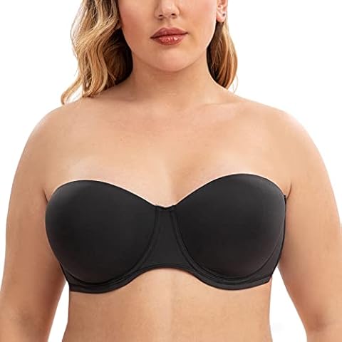 CASOLACE Women's Smoothing Plus Size Unlined Underwire Bandeau Strapless Bra Black 42C Cover
