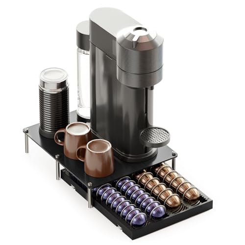 SpaceAid Bamboo Coffee Pod Holder Drawer Storage Compatible with Nespresso Vertuo Capsules Coffee Station Accessories Holder Organizer Tray Compatible with 40 Big or 56 Small Pods Black