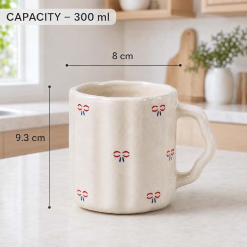 Image of The Earth Store Cream Bow 250ML Ceramic Bowl Set of 2 & 300ML Coffee Mug Set of 2 | Microwave & Dishwasher Safe Mug and Bowl Combo Set for Serving Tea Snack | Perfect for Gifting & Daily Use