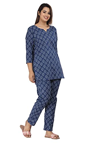 Image of Jaipur ThreadsIndigo Printed Sleepwear Straight Short Kurta & Pyjamas