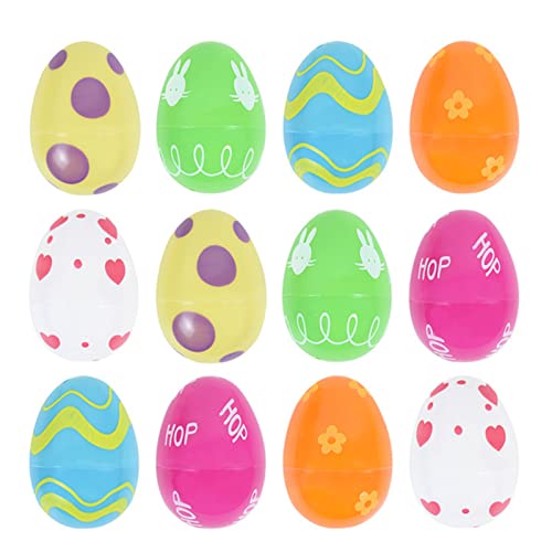 MASCARE 12 Pcs Easter Bright Printed Easter Eggs Hunt Plastic Fillable Suprise Egg Easter Crafts for Party Favor Decoration in 6 Color